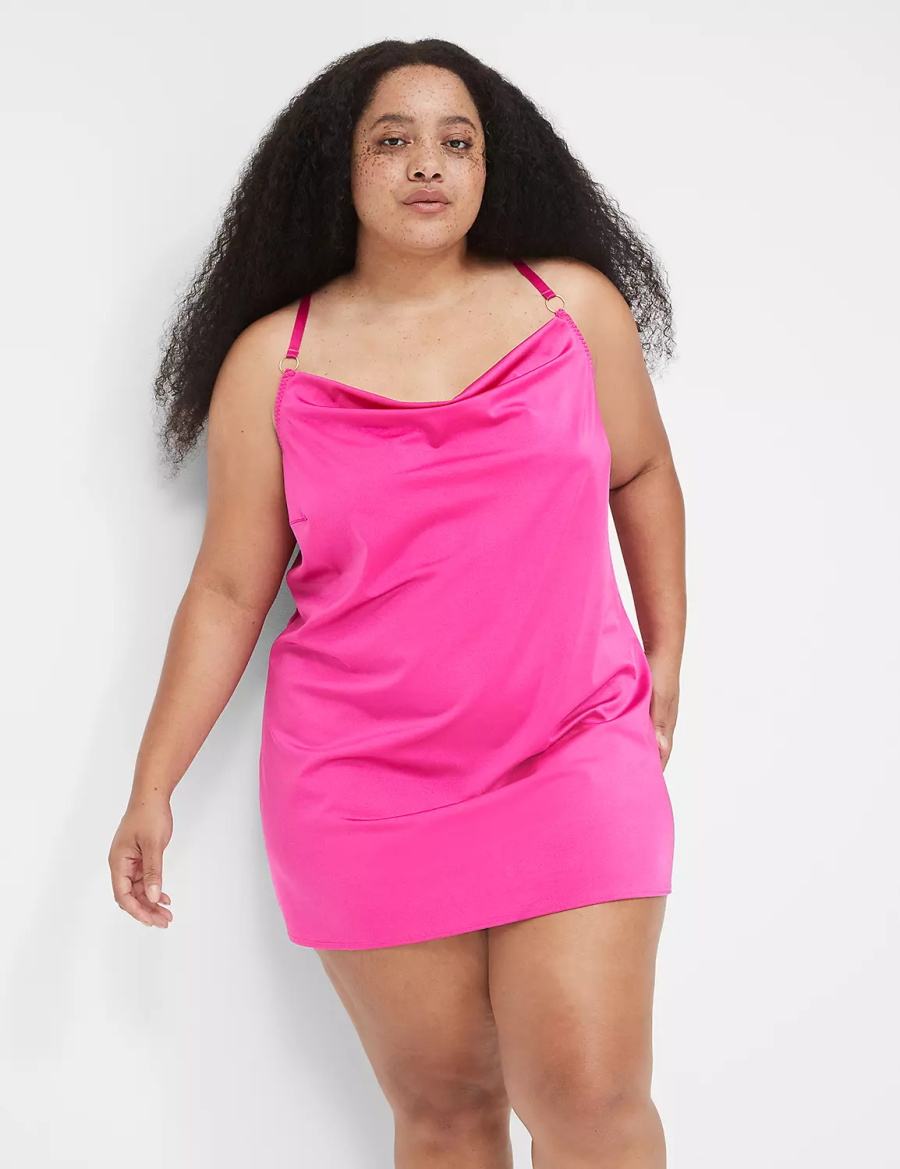 Lane Bryant Shimmer Cowlneck Slip Women Dress Dark Fuchsia | YKN4755NH