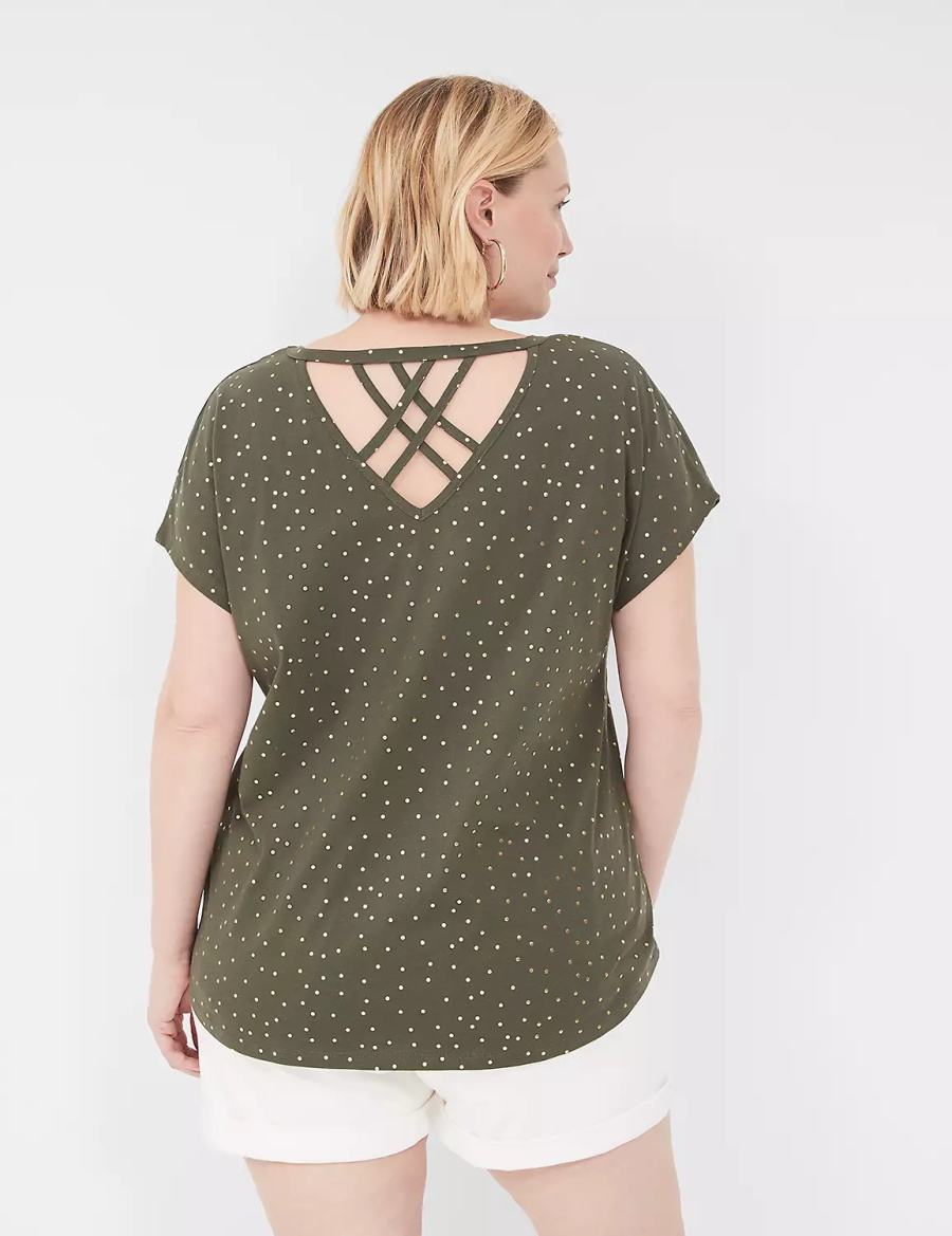 Lane Bryant Shimmer Foil Strappy-Back Tee Women T Shirts Green | DVX7144DQ