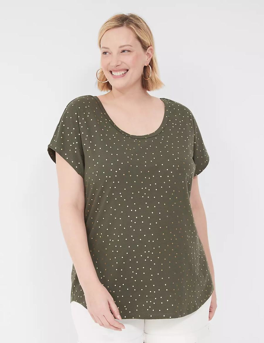 Lane Bryant Shimmer Foil Strappy-Back Tee Women T Shirts Green | DVX7144DQ