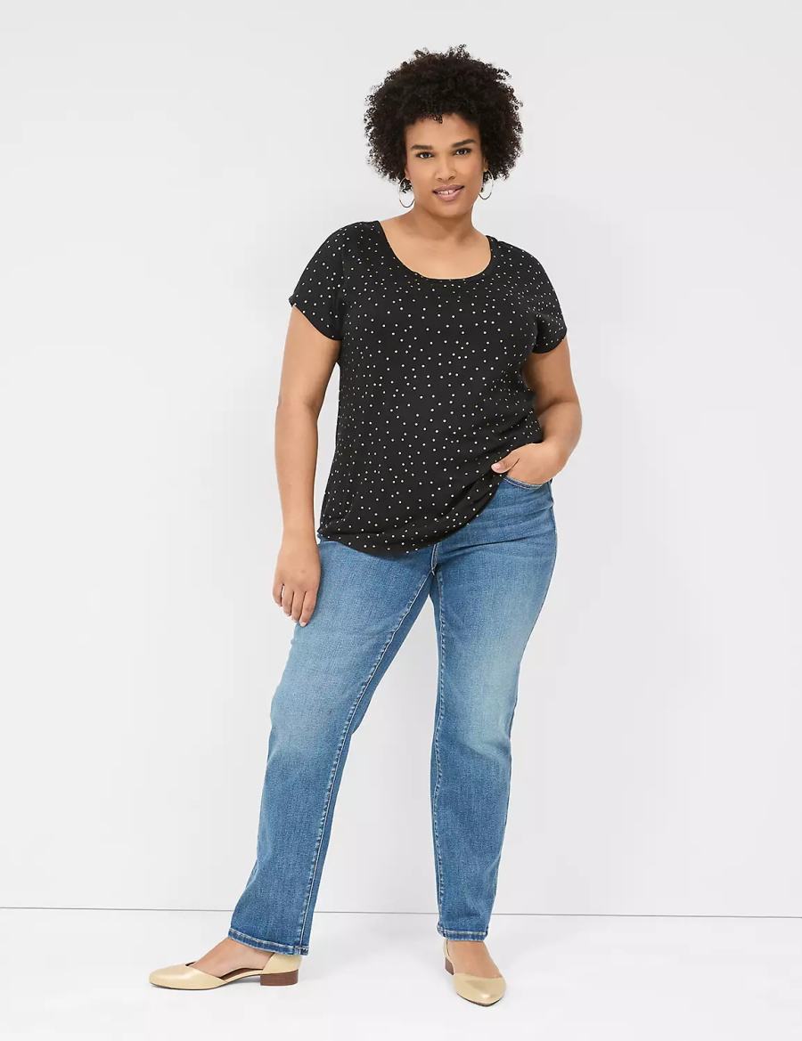 Lane Bryant Shimmer Foil Strappy-Back Tee Women T Shirts Black | GOQ2189YA