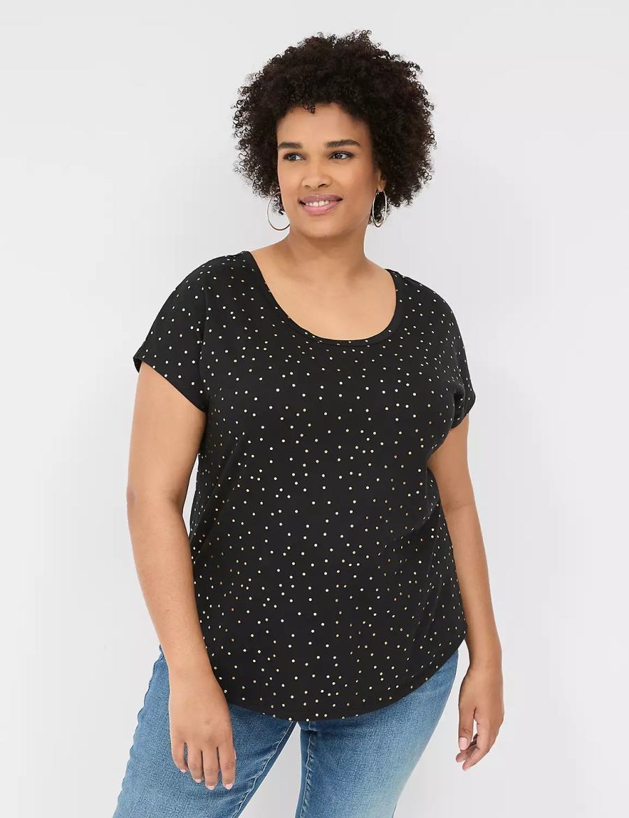 Lane Bryant Shimmer Foil Strappy-Back Tee Women T Shirts Black | GOQ2189YA