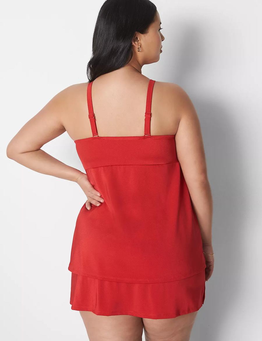 Lane Bryant Shimmer Slitted Swim Women Skirts Red | BAQ1675QU