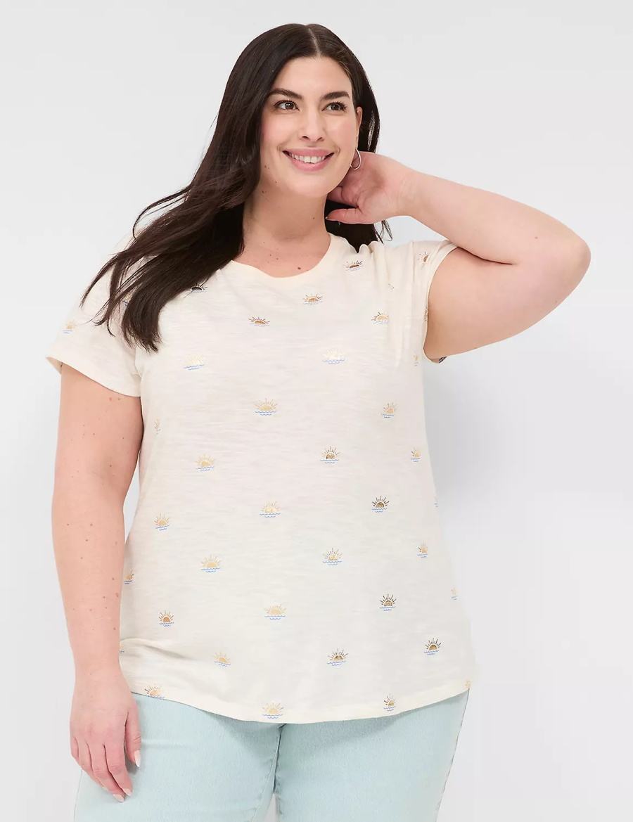 Lane Bryant Shimmer Sunshine Graphic Tee Women T Shirts White | LSO7136YP