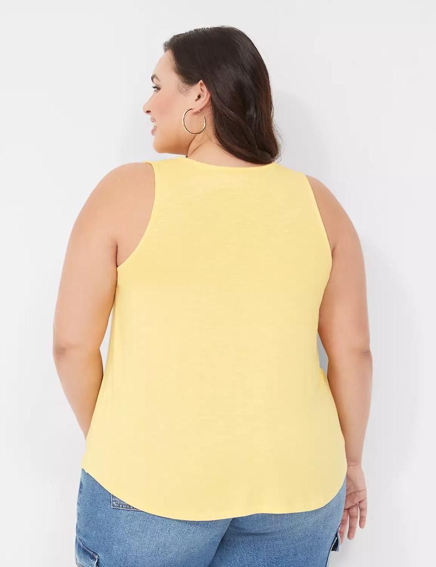 Lane Bryant Shirred-Shoulder V-Neck Women Tank Top Yellow | ZVB3822XW