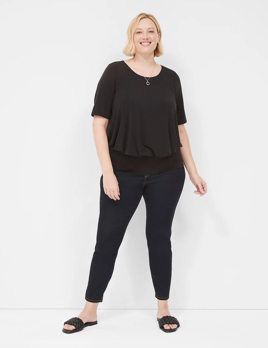 Lane Bryant Short-Sleeve Banded-Bottom Top Women T Shirts Black | LFV4774CS