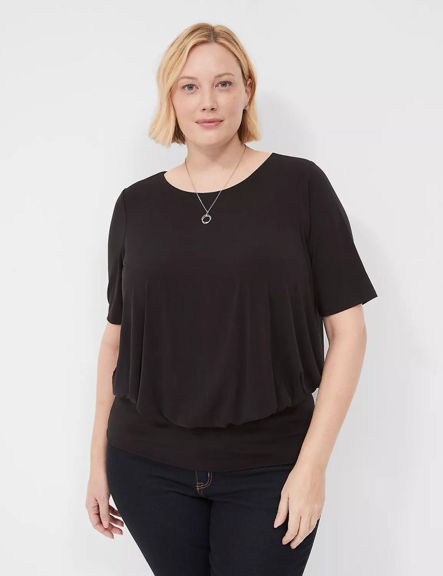 Lane Bryant Short-Sleeve Banded-Bottom Top Women T Shirts Black | LFV4774CS