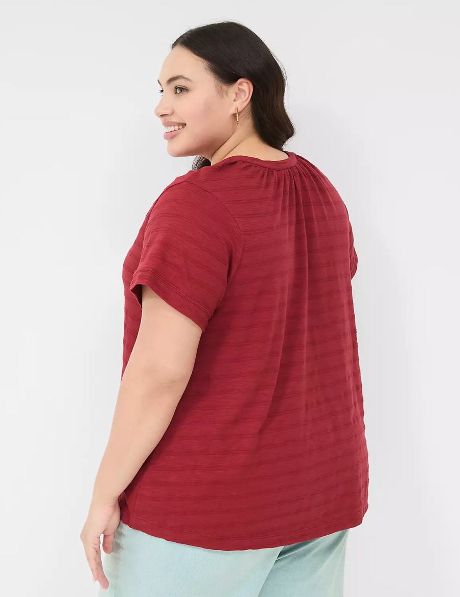 Lane Bryant Short-Sleeve Button-Down Top Women T Shirts Deep Red | AMS3712SH