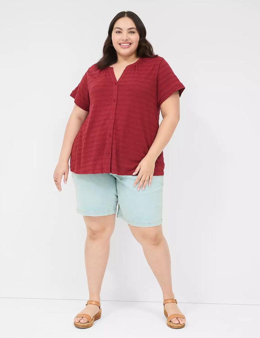 Lane Bryant Short-Sleeve Button-Down Top Women T Shirts Deep Red | AMS3712SH