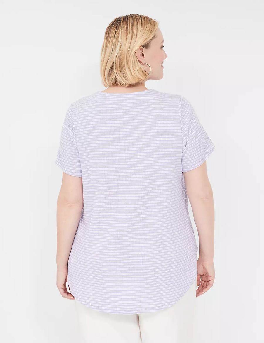 Lane Bryant Short-Sleeve V-Neck Top Women T Shirts Purple Stripes | UEI7926QI