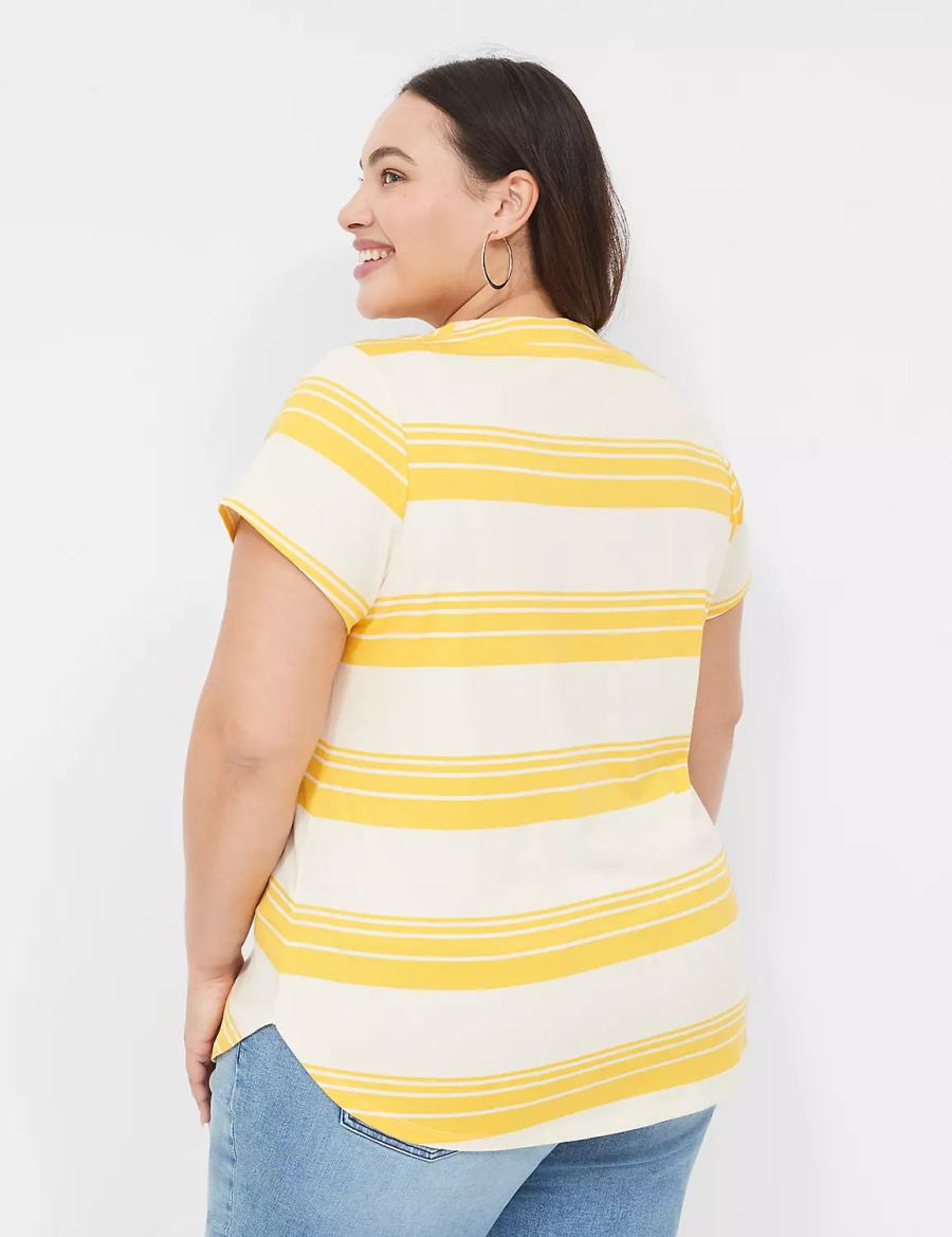 Lane Bryant Short Sleeve V-Neck Top Women T Shirts Yellow Stripes | XQP6548HC