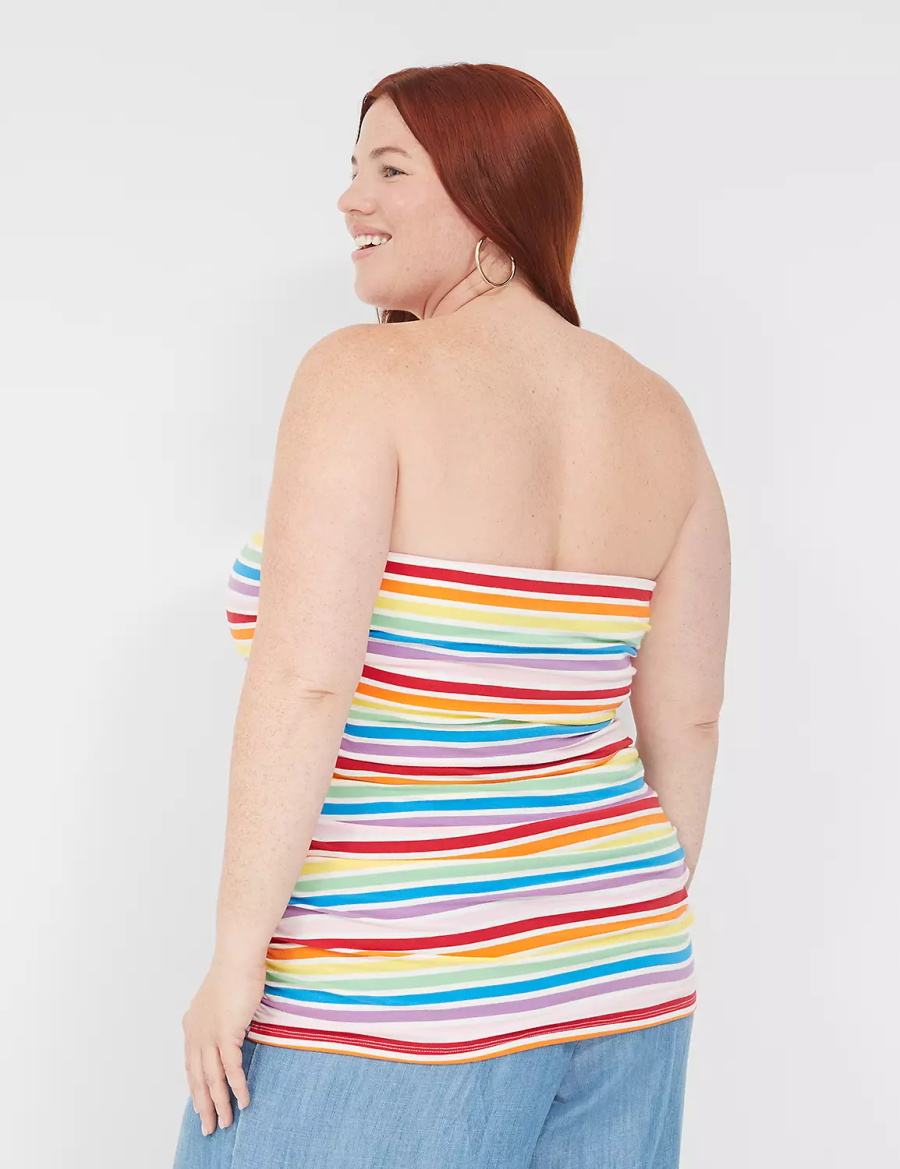 Lane Bryant Side-Ruched Tube Top With Shelf-Bra Women Tank Top Multicolor Stripes | ZFW157BC