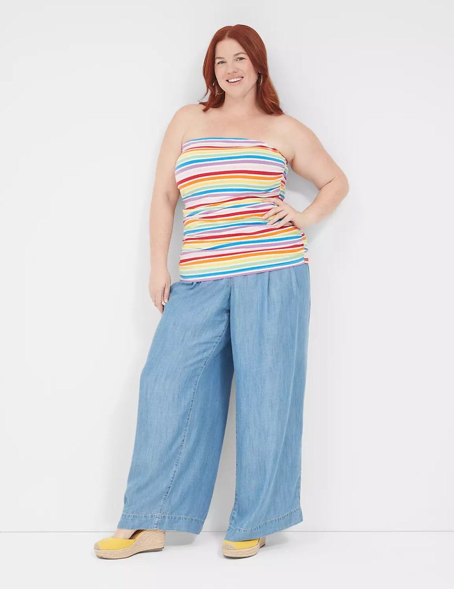 Lane Bryant Side-Ruched Tube Top With Shelf-Bra Women Tank Top Multicolor Stripes | ZFW157BC