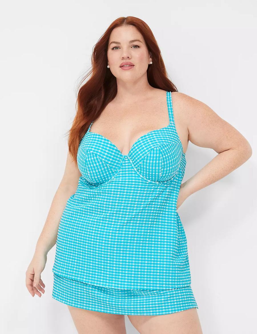 Lane Bryant Side Slit Swim Women Skirts Blue White | TTZ9991YG