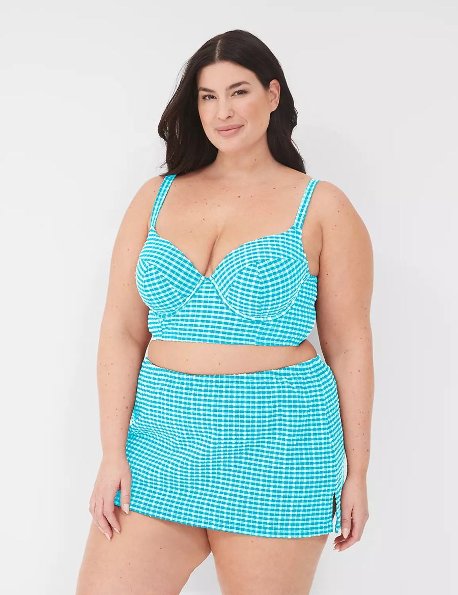 Lane Bryant Side Slit Swim Women Skirts Blue White | TTZ9991YG