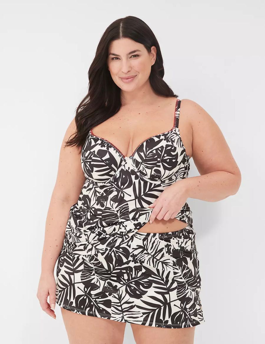 Lane Bryant Side Slit Swim Women Skirts White Black | YAF2112UE