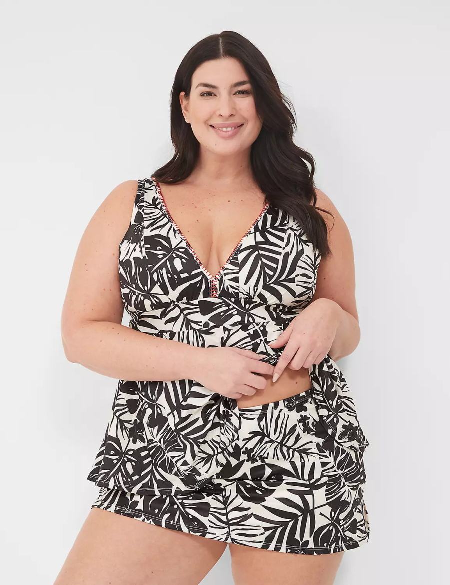 Lane Bryant Side Slit Swim Women Skirts White Black | YAF2112UE