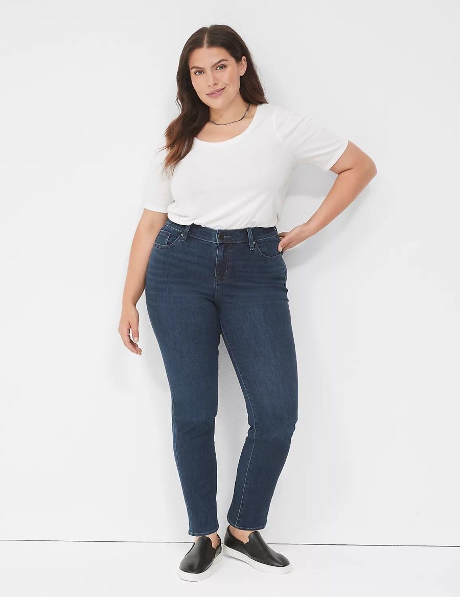 Lane Bryant Signature Fit Straight - Everyday Dark Wash Women Jeans Dark Blue | FQP8958TM