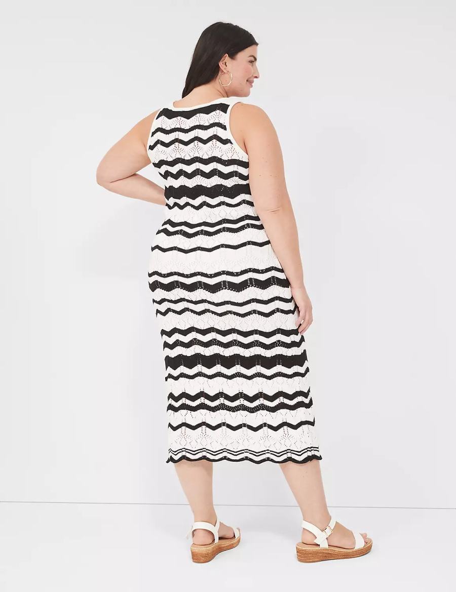 Lane Bryant Sleeveless Chevron Stripe Sweater Women Knitted Dress Black White Stripes | RVM4831HL