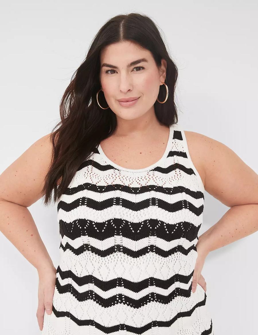 Lane Bryant Sleeveless Chevron Stripe Sweater Women Knitted Dress Black White Stripes | RVM4831HL