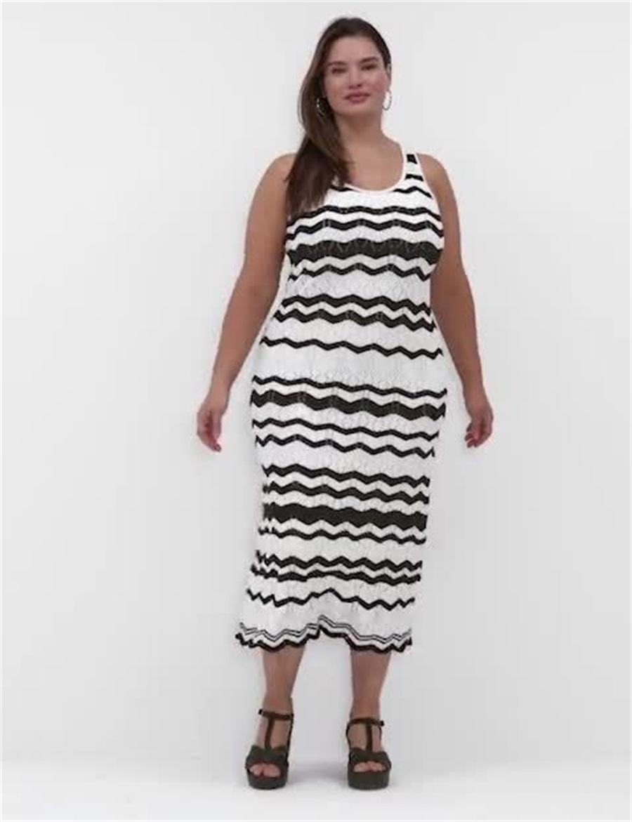 Lane Bryant Sleeveless Chevron Stripe Sweater Women Knitted Dress Black White Stripes | RVM4831HL