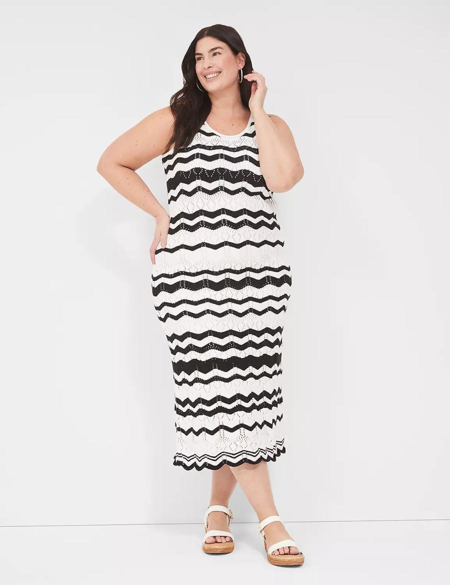 Lane Bryant Sleeveless Chevron Stripe Sweater Women Knitted Dress Black White Stripes | RVM4831HL