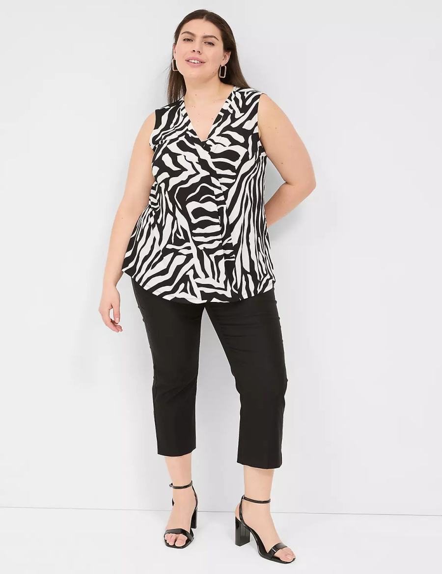 Lane Bryant Sleeveless Pleat-Front Top Women Tank Top White Black | ZKN7331ZD