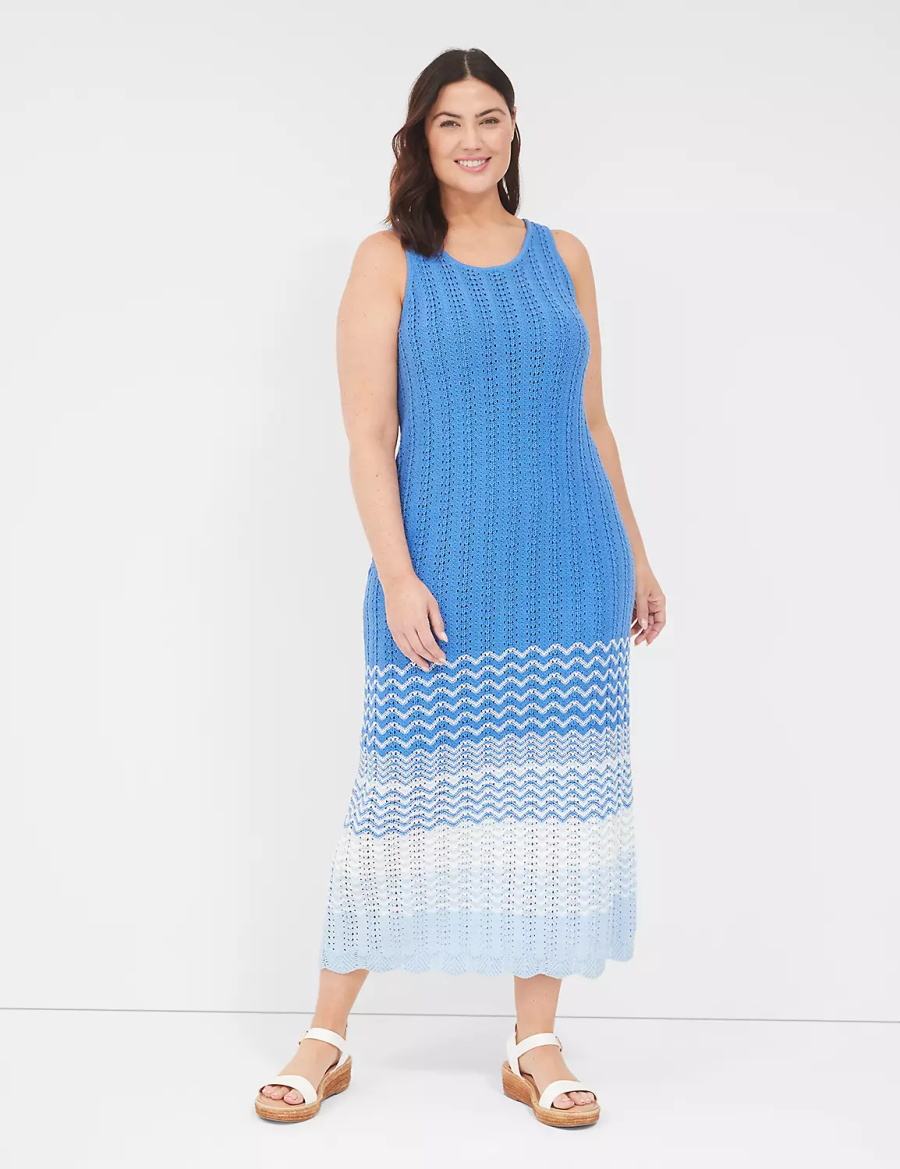 Lane Bryant Sleeveless Scoop-Neck Midi Sweater Women Knitted Dress Blue | KTT2029IX