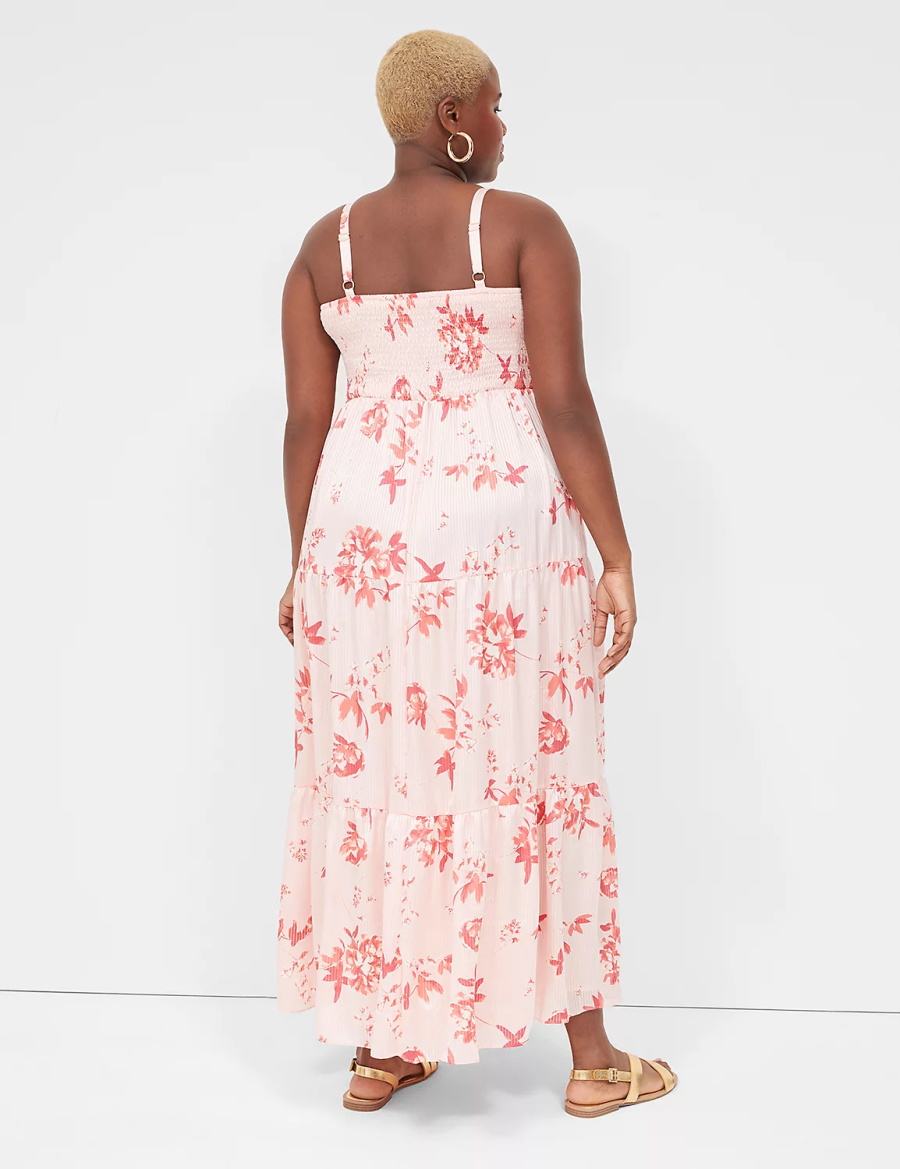 Lane Bryant Sleeveless Tiered Women Maxi Dress White Pink | YWX3862OX