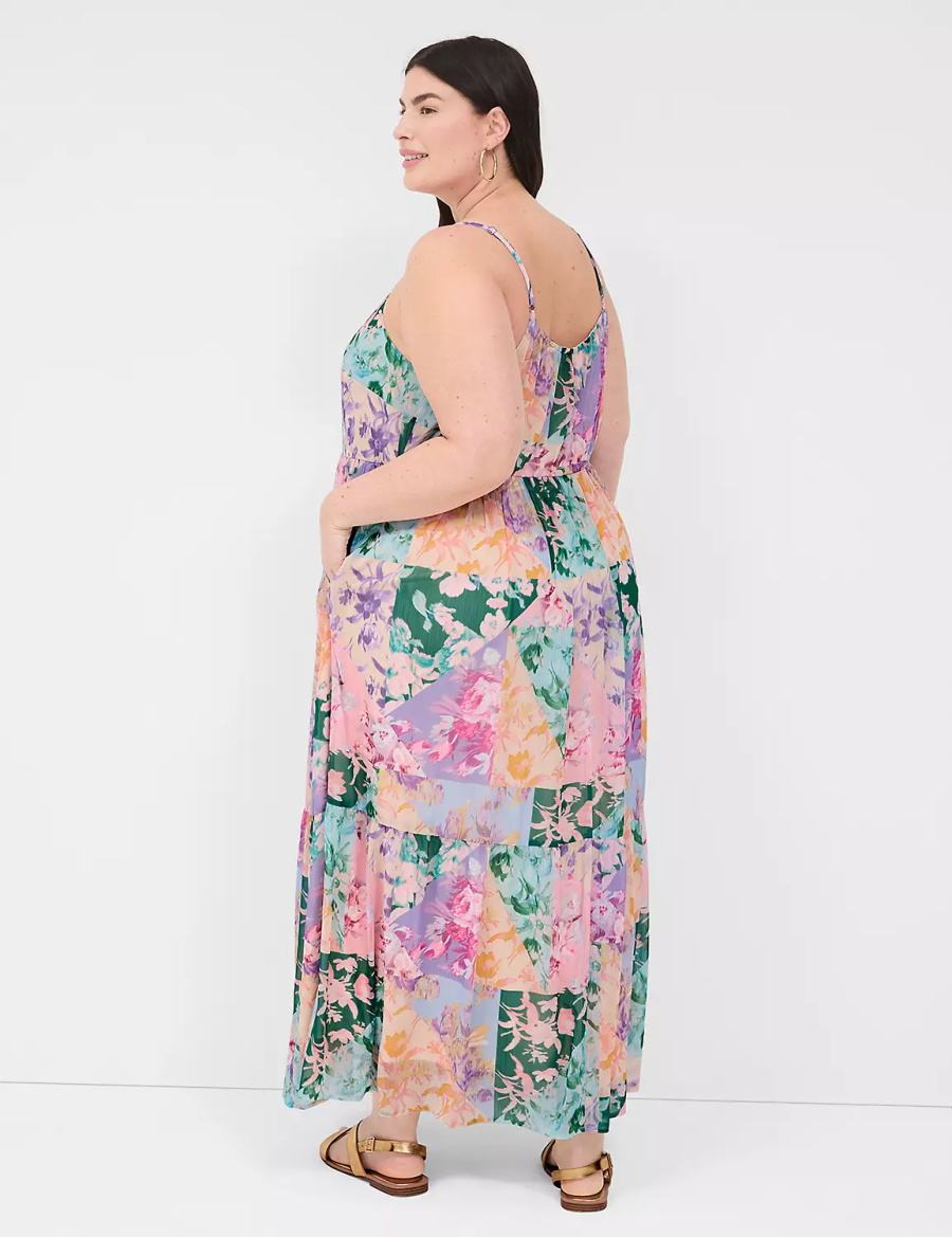 Lane Bryant Sleeveless V-Neck Tiered Women Maxi Dress Multicolor | ZXV2992ND