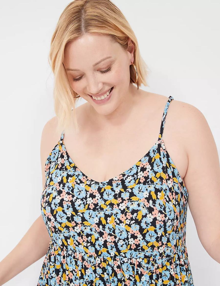 Lane Bryant Sleeveless V-Neck Tiered Women Casual Dress Blue Multicolor | IZE6119GI