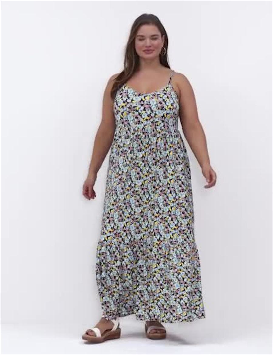 Lane Bryant Sleeveless V-Neck Tiered Women Casual Dress Blue Multicolor | IZE6119GI