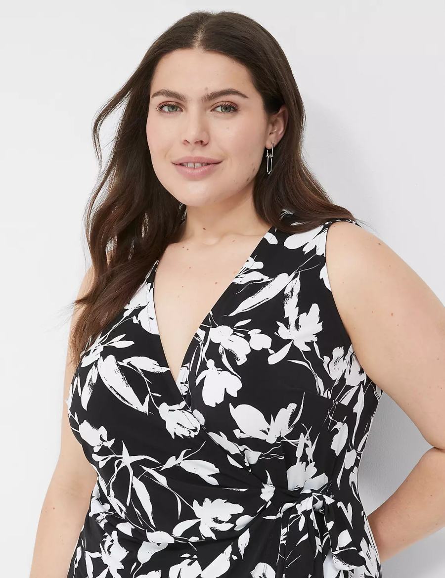 Lane Bryant Sleeveless Wrap Tie Jersey Women Midi Dress Black | TKL3843GP