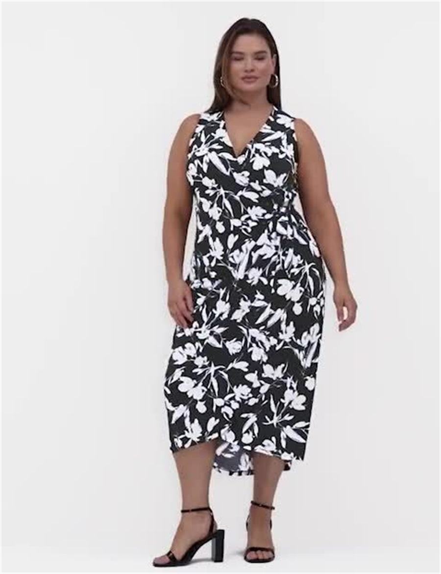 Lane Bryant Sleeveless Wrap Tie Jersey Women Midi Dress Black | TKL3843GP