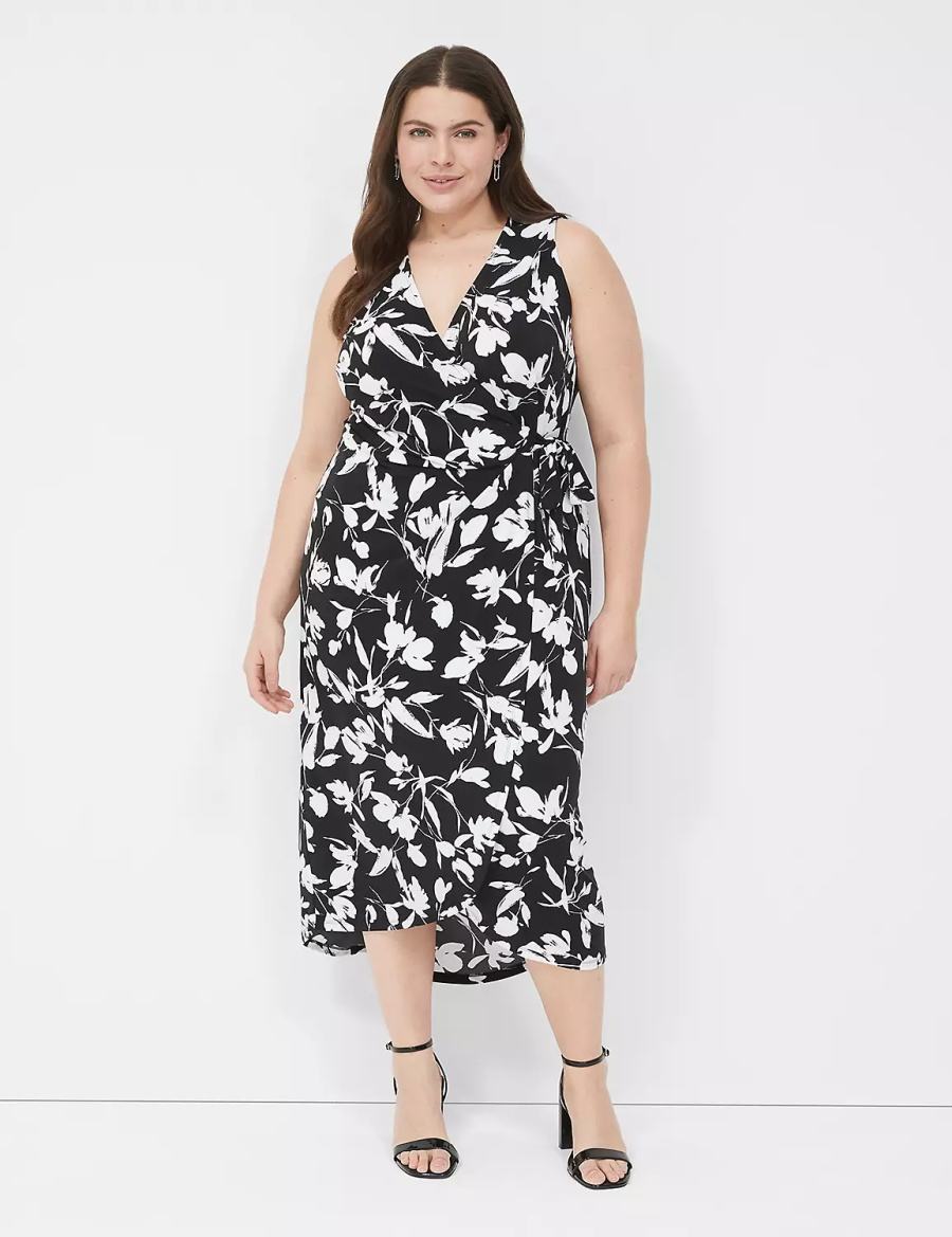 Lane Bryant Sleeveless Wrap Tie Jersey Women Midi Dress Black | TKL3843GP