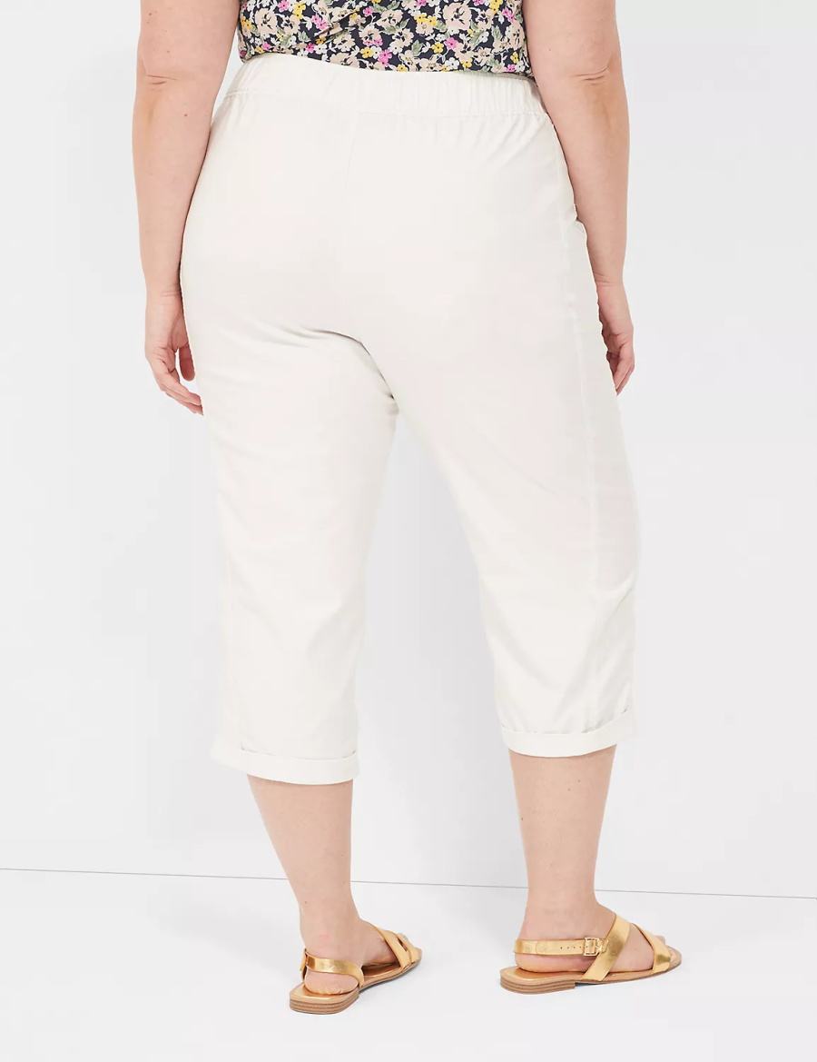 Lane Bryant Slub Pull-On Crop Women Pants White Rose | CPW2799RE