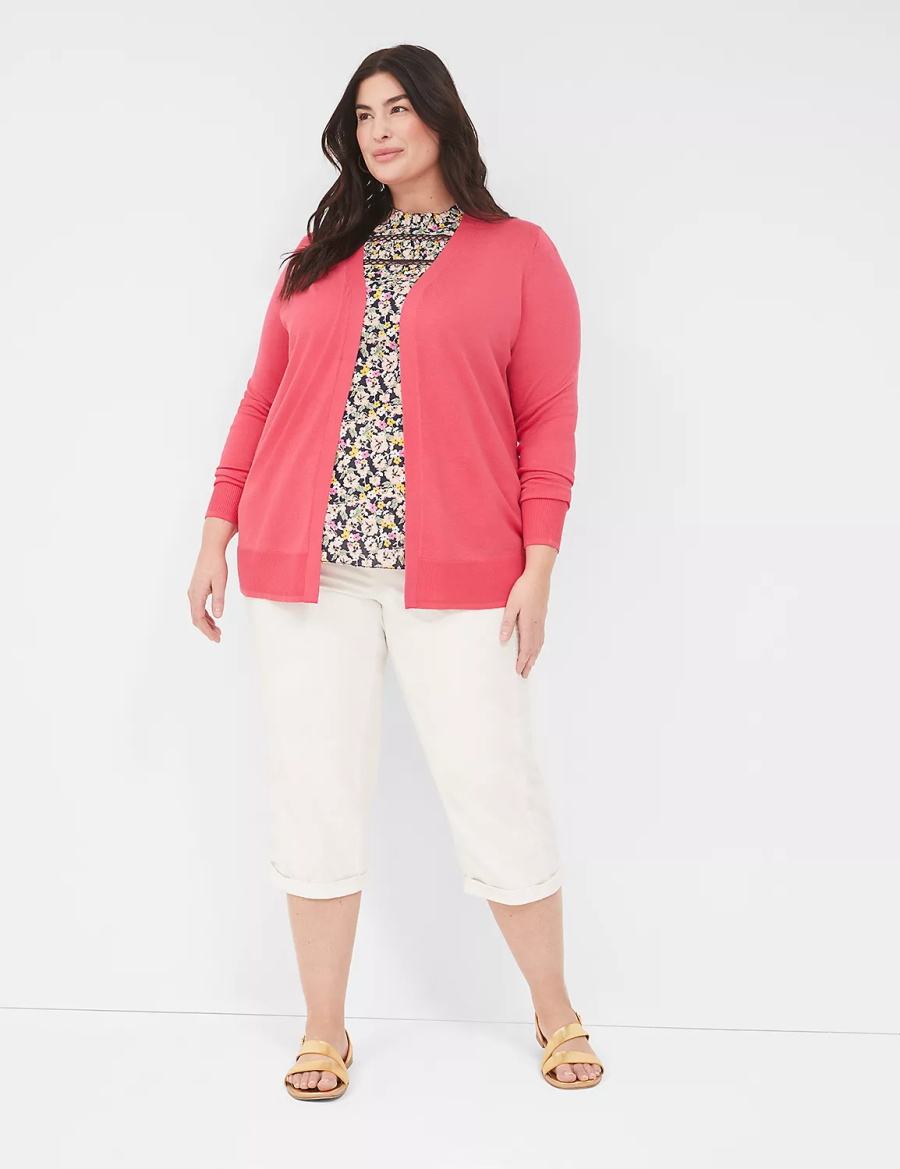 Lane Bryant Slub Pull-On Crop Women Pants White Rose | CPW2799RE