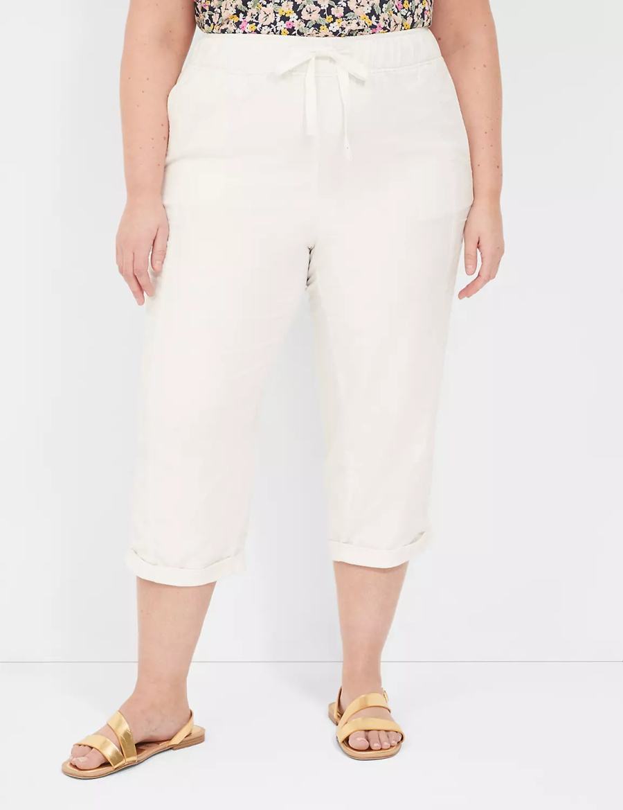 Lane Bryant Slub Pull-On Crop Women Pants White Rose | CPW2799RE