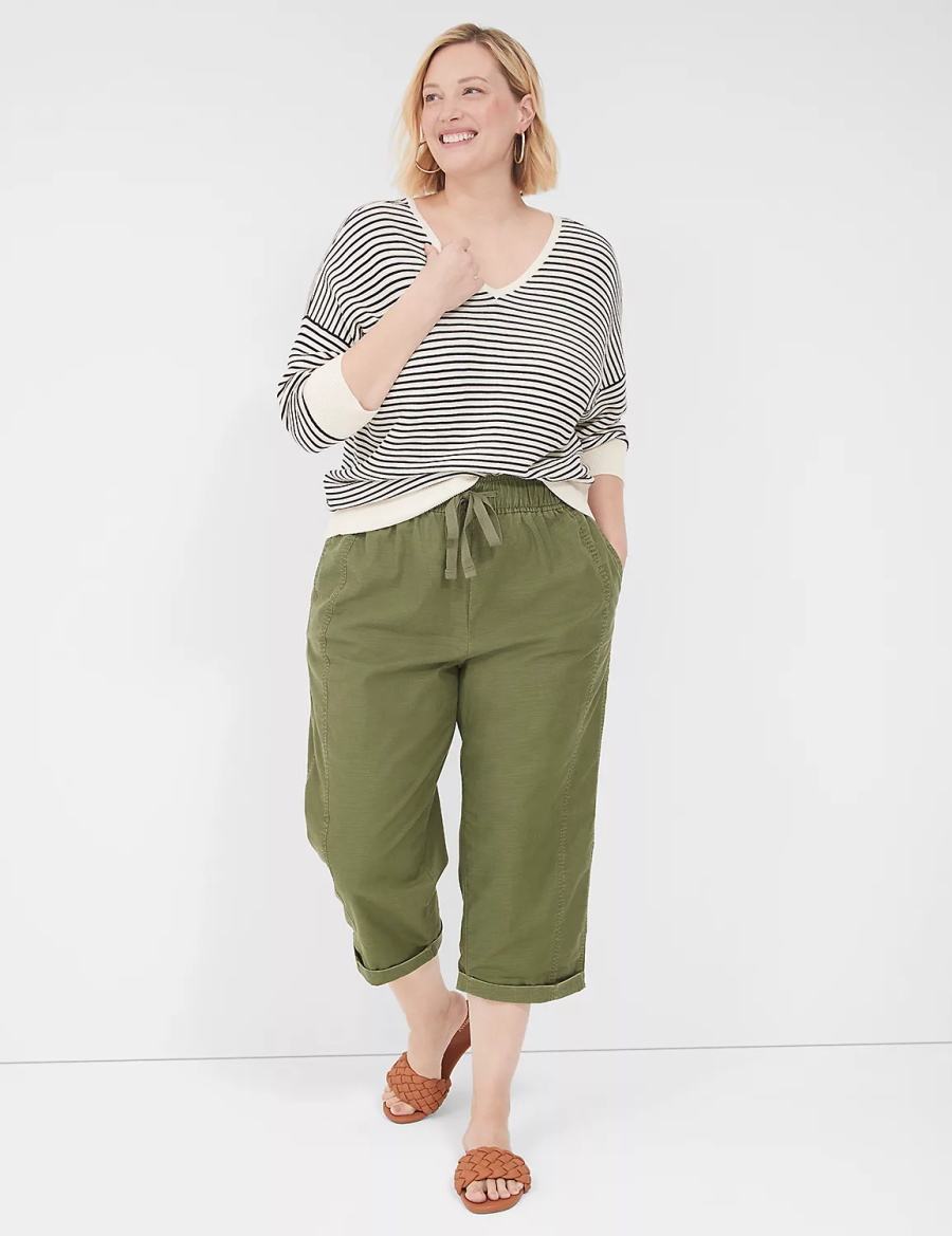 Lane Bryant Slub Pull-On Crop Women Pants Green | ORA4687ZN