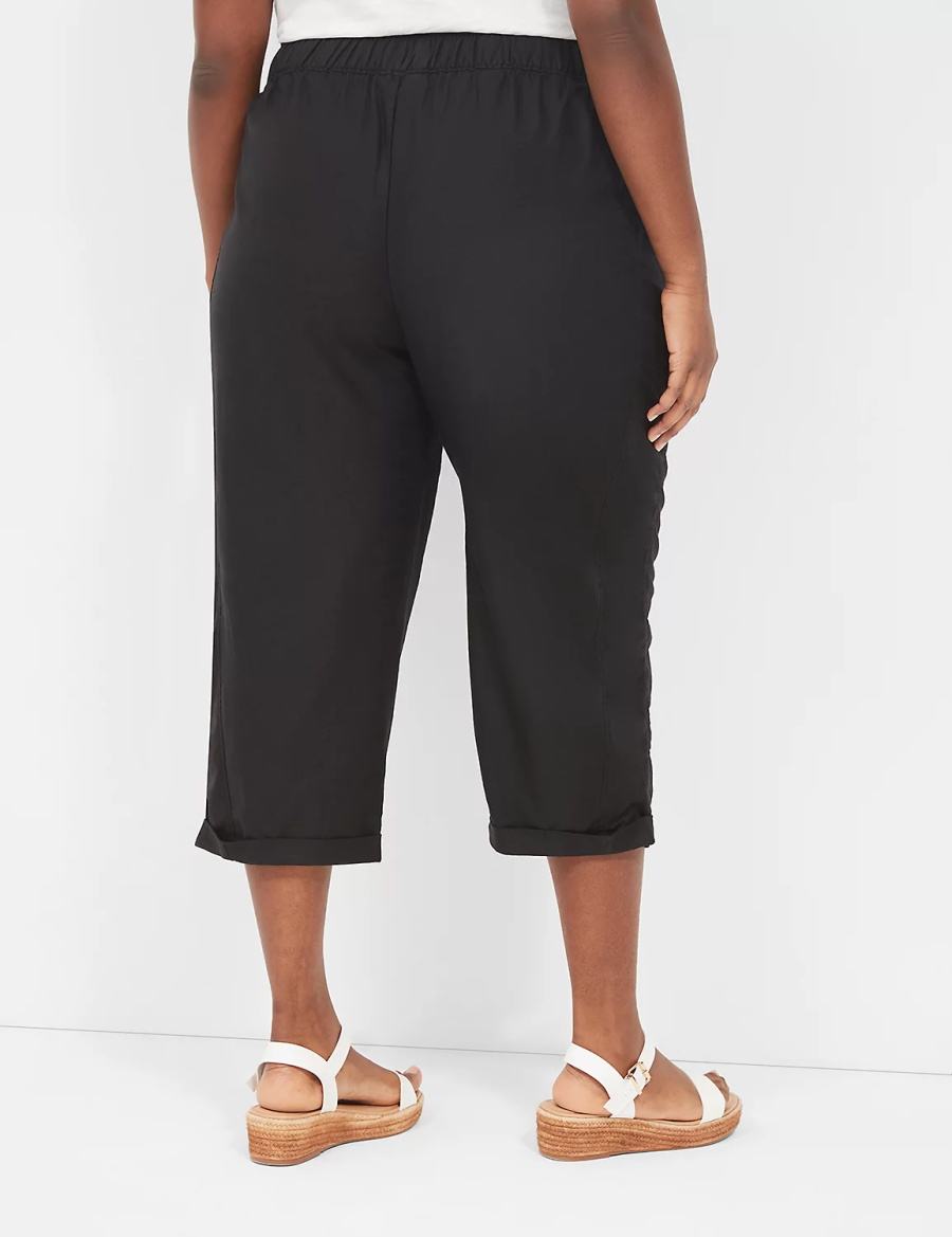 Lane Bryant Slub Pull-On Crop Women Pants Black | MWP7289CA