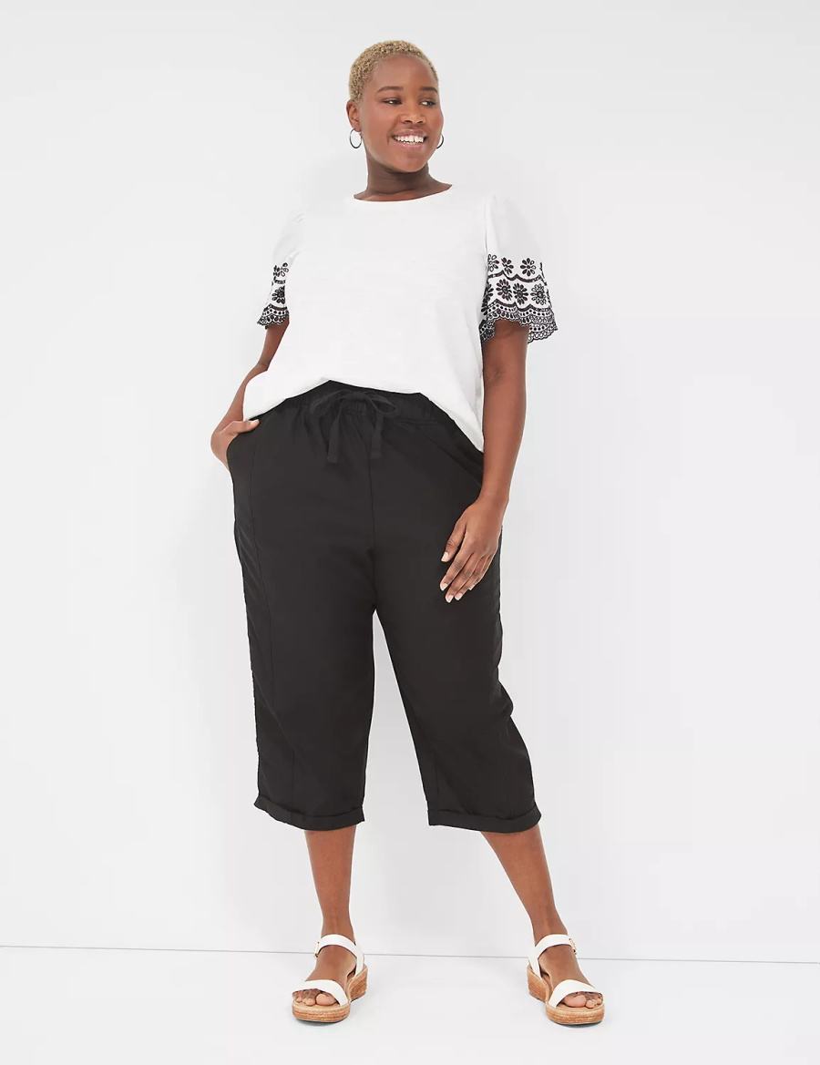 Lane Bryant Slub Pull-On Crop Women Pants Black | MWP7289CA