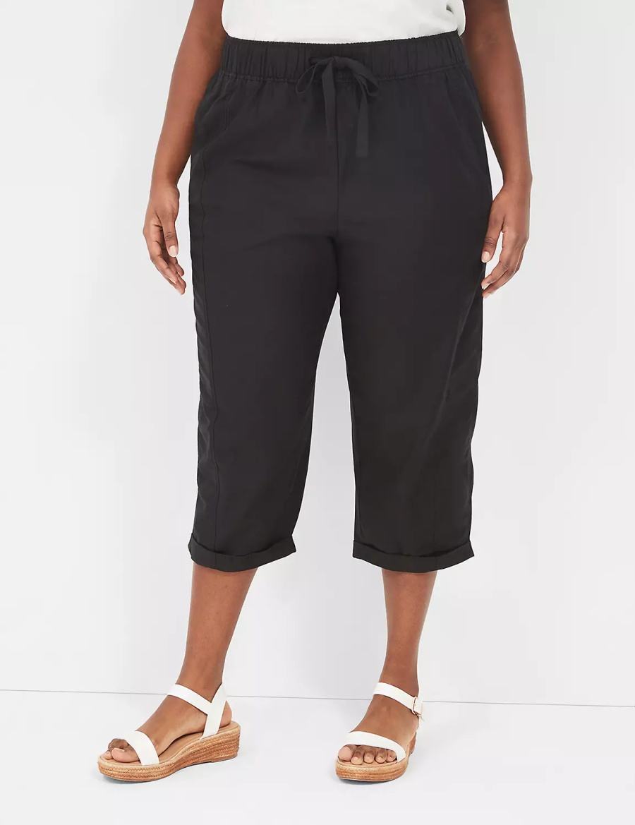 Lane Bryant Slub Pull-On Crop Women Pants Black | MWP7289CA