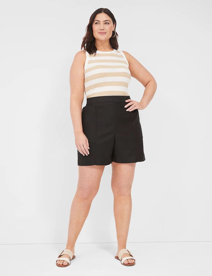 Lane Bryant Slub Pull-On Women Shorts Black | XFK9767OU