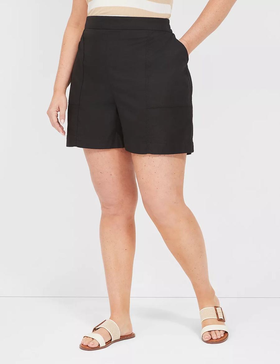 Lane Bryant Slub Pull-On Women Shorts Black | XFK9767OU