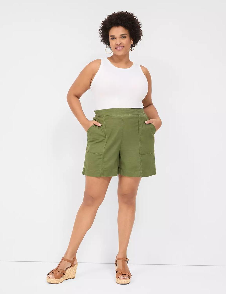 Lane Bryant Slub Pull-On Women Shorts Green | KIB1694NF