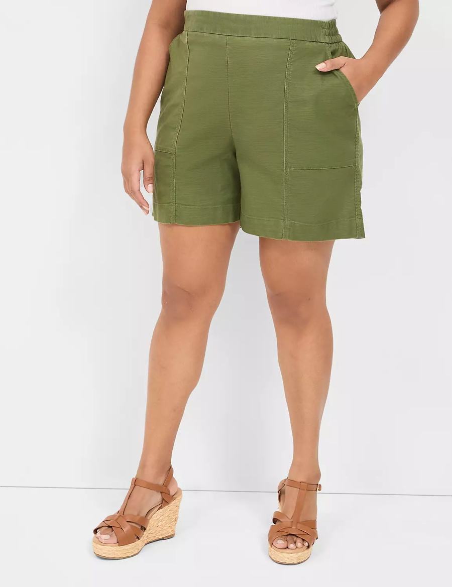 Lane Bryant Slub Pull-On Women Shorts Green | KIB1694NF