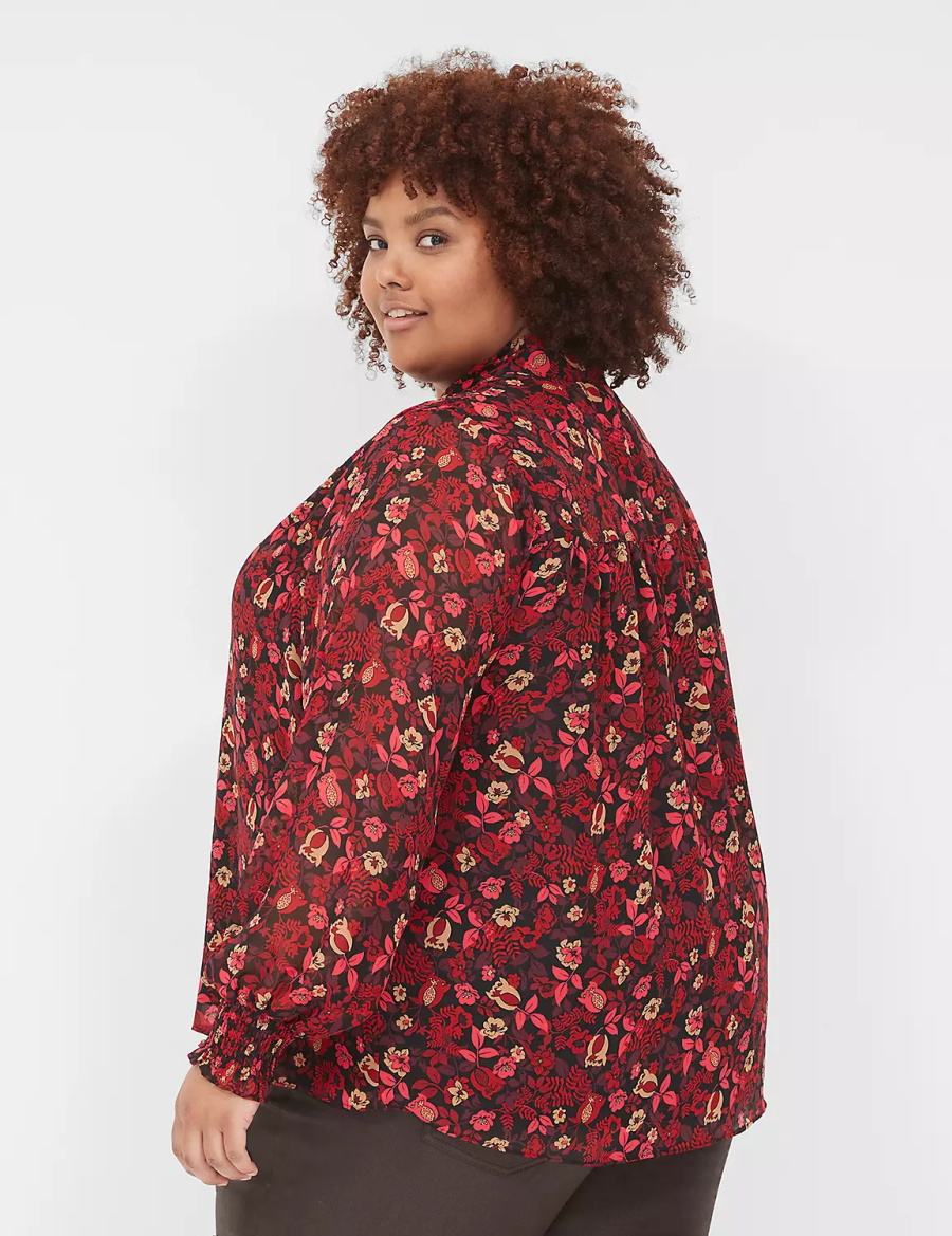 Lane Bryant Smocked-Shoulder Popover Women Blouse Red | IBK1617LM