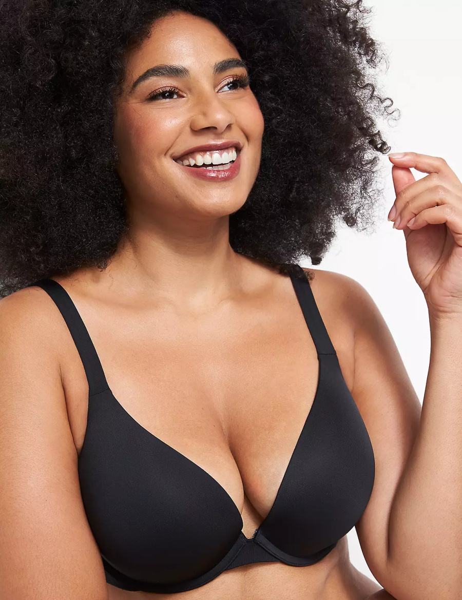 Lane Bryant Smooth Boost Plunge Women Bralettes Black | CLE2458LJ