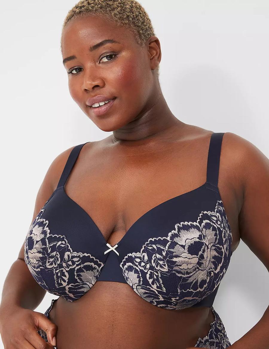 Lane Bryant Smooth Lightly Lined Full Coverage With Lace Women Bralettes Blue | BFI287VC