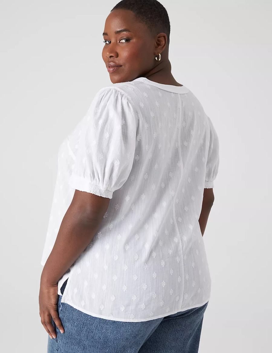 Lane Bryant Split-Neck Jacquard Popover Women Blouse White | MLE9654QQ