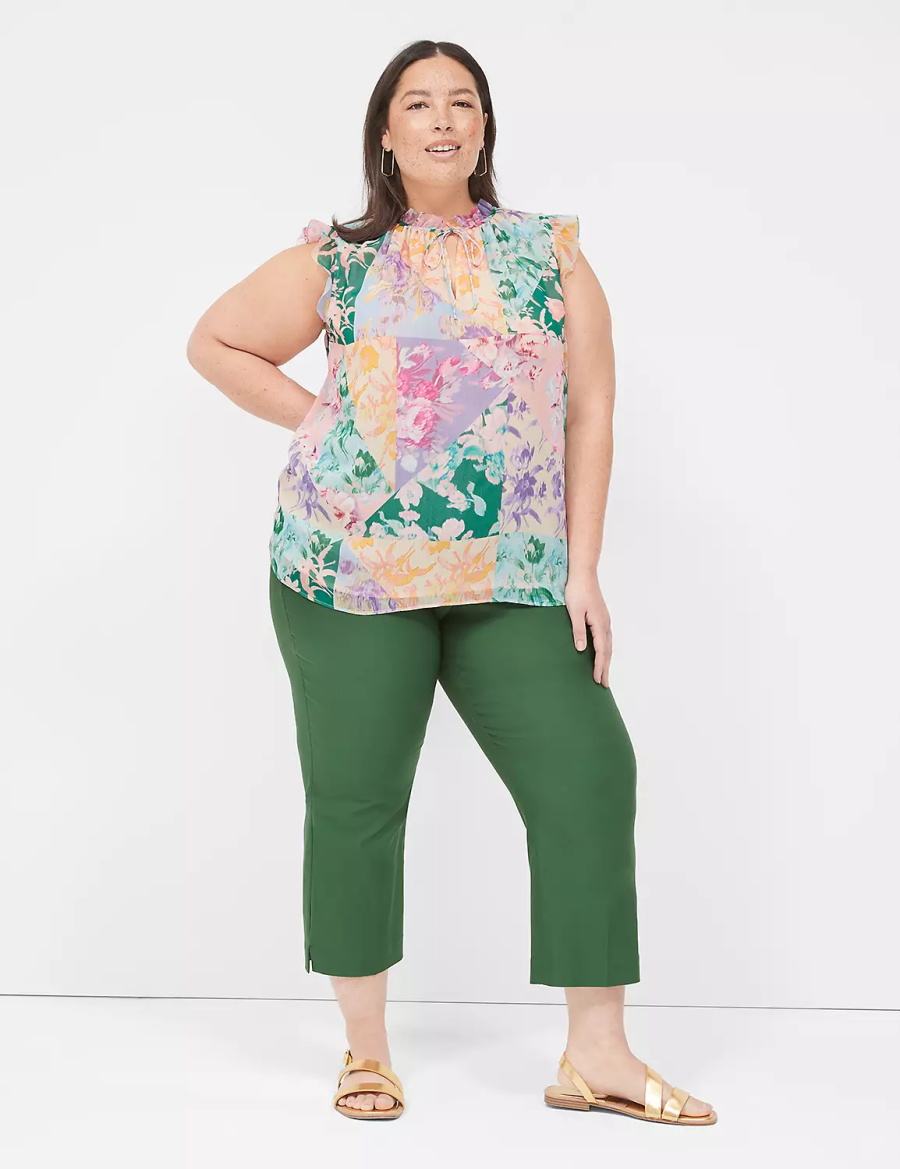 Lane Bryant Split-Neck Popover Women Tank Top Green Multicolor | FNL3121PZ